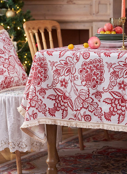 Flower Pattern Tablecloth for Holiday Decoration, Square Tablecloth for Round Table, Large Cotton Rectangle Tablecloth for Home Decoration, Farmhouse Table Cloth Dining Room Table-artworkcanvas