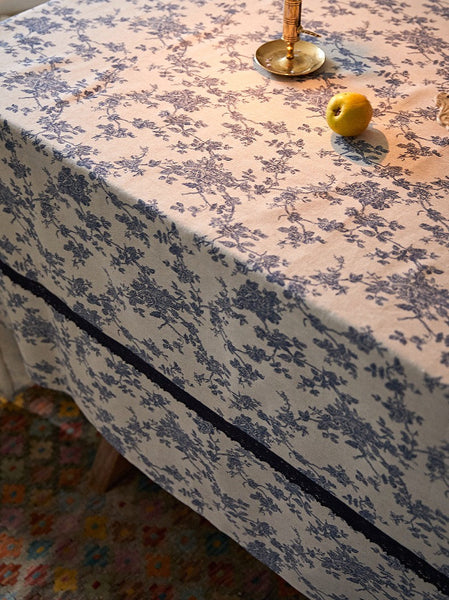 Extra Large Vintage Rectangle Tablecloth for Dining Room Table, Rustic Farmhouse Table Cover for Kitchen, French Flower Pattern Tablecloth for Round Table-artworkcanvas