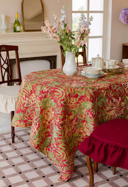 Large Modern Rectangle Tablecloth for Dining Table, Flower Pattern Red Table Covers for Round Table, Farmhouse Table Cloth for Oval Table-artworkcanvas