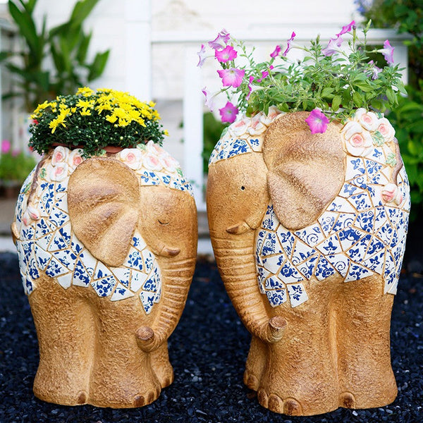 Modern Outdoor Garden Flower Pots, Oversized Garden Flower Pot, Extra Large Elephant Garden Flowerpots, Animal Statue for Garden Ornaments, Large Resin Statue for Garden-artworkcanvas