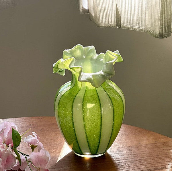 Modern Glass Flower Vases, Green Glass Flower Vases, Bud Vases, Water Holding Flower Vases, Handmade Flower Vases on Table-artworkcanvas