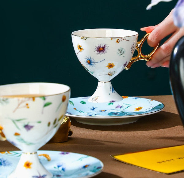 Elegant British Ceramic Coffee Cup with Saucer, 6.8 oz Tea Cup and Saucer Set in Gift Box, Floral Porcelain Tea Cup and Saucer Set, Flower Ceramic Tea Cup and Saucer-artworkcanvas