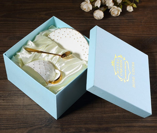 Elegant Ceramic Tea Cups, 6.8 oz Tea Cup and Saucer in Gift Box as Birthday Gift, Beautiful British Tea Cups, Creative Porcelain Tea Cup Set-artworkcanvas