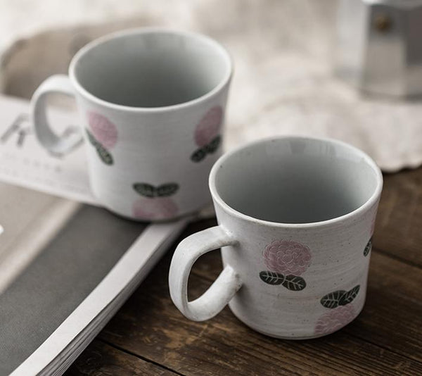 Handmade Pottery Coffee Cup, 10 oz Rose Ceramic Coffee Mug, Cappuccino Coffee Cup, Tea Cup-artworkcanvas