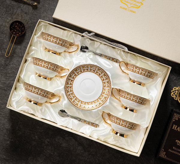 Porcelain Tea Cup Set for Office, Yellow Ceramic Cups, Elegant British Ceramic Coffee Cups, 6.8 oz Tea Cup and Saucer in Gift Box-artworkcanvas