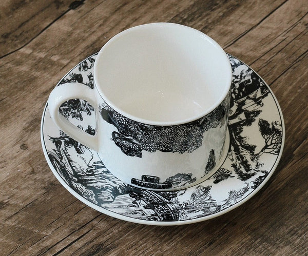 Royal Ceramic Cups, Elegant Ceramic Coffee Cups, 6.8 oz Tea Cup and Saucer in Gift Box, Zebra Jungle Porcelain Tea Cup Saucer Set-artworkcanvas