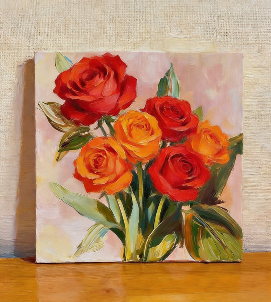 Small Canvas Artwork, Still Life Painting, Hand Painted Canvas Art, A Bunch of Blooming Rose Flowers, Original Flower Paintings, Buy Small Paintings Online-artworkcanvas