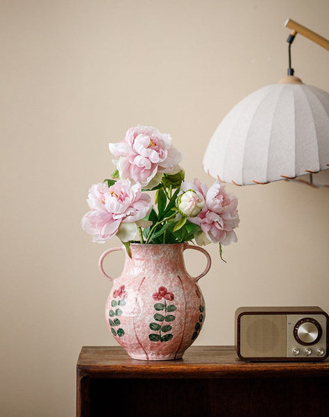 Rustic Pottery Flower Vases, Small Flower Vases on Table, Pink Bud Vases, Handmade Water Holding Flower Vases-artworkcanvas