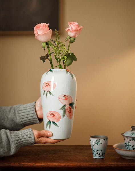 Porcelain Flower Vases, Handmade Water Holding Flower Vases, Modern Flower Vase Centerpiece on Table, Ceramic Bouquet Vases-artworkcanvas