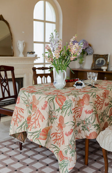 Modern Rectangle Tablecloth for Dining Room Table, Sea Shell Pattern Tablecloth, Square Tablecloth, Farmhouse Table Cloth, Wedding Tablecloth-artworkcanvas