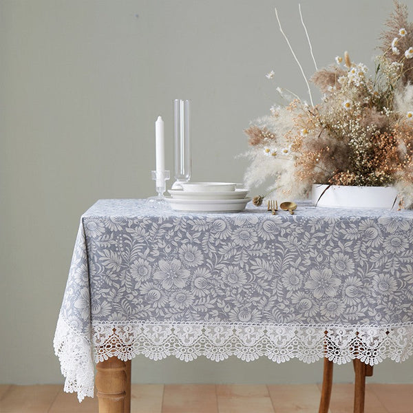 Farmhouse Table Cloth, Wedding Tablecloth, Dining Room Flower Pattern Table Cloths, Square Tablecloth for Round Table, Cotton Rectangular Table Covers for Kitchen-artworkcanvas