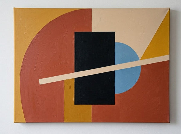 Large Abstract Paintings, Contemporary Canvas Wall Art, Brick Red, Mustard Yellow, Black Color, Geometric Pattern Modern Artwork