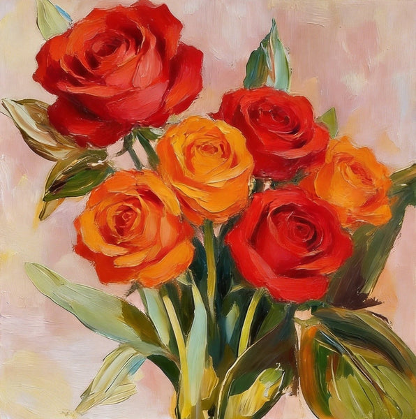 Small Canvas Artwork, Still Life Painting, Hand Painted Canvas Art, A Bunch of Blooming Rose Flowers, Original Flower Paintings, Buy Small Paintings Online-artworkcanvas