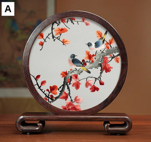 Flower and Birds Silk Embroidery Ornaments, Exclusive Business Presents, Creative Birthday Gift, Premium Souvenir, Traditional Chinese Suzhou Silk Embroidery-artworkcanvas