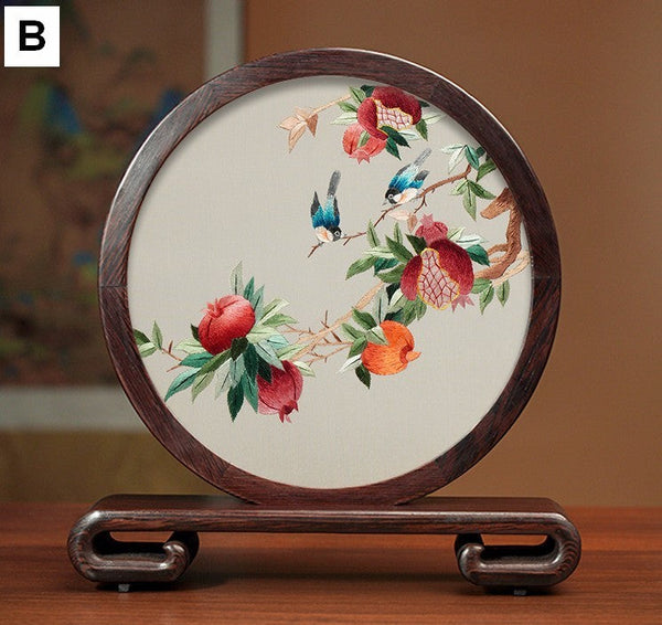 Flower and Birds Silk Embroidery Ornaments, Exclusive Business Presents, Creative Birthday Gift, Premium Souvenir, Traditional Chinese Suzhou Silk Embroidery-artworkcanvas