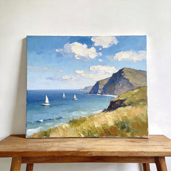 Impressions of a Sunny Seaside Day, Hand Painted Canvas Art, Original Seascape Paintings, Original Oil Paintings, Buy Small Artwork Online, Small Canvas Wall Art Paintings-artworkcanvas