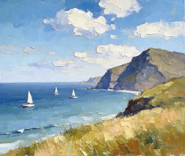 Impressions of a Sunny Seaside Day, Hand Painted Canvas Art, Original Seascape Paintings, Original Oil Paintings, Buy Small Artwork Online, Small Canvas Wall Art Paintings-artworkcanvas