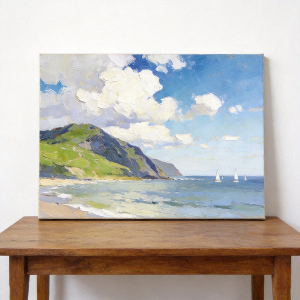 Original Oil Paintings, Sailing Boats on the Azure Sea, Original Landscape Paintings, Hand Painted Canvas Art, Small Canvas Wall Art Paintings, Buy Small Paintings Online-artworkcanvas