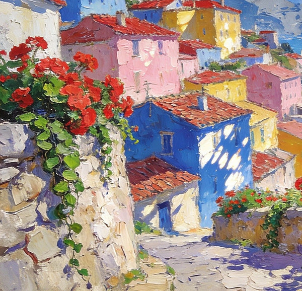 Scenery of a Mediterranean Seaside Resort, Palette Knife Artwork, Small Landscape Paintings, Small Oil Paintings on Canvas, Hand Painted Canvas Art, Original Oil Paintings-artworkcanvas