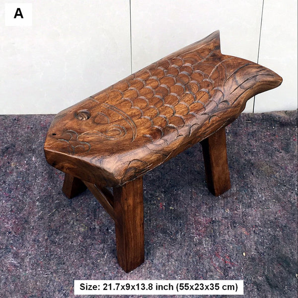 Creative Shoe-changing Stool, Handmade Solid Wood low Stool, Vintage Old Elm Wood Stool, Children's Wooden Stool, Sofa Stool, Dining Table Stool-artworkcanvas