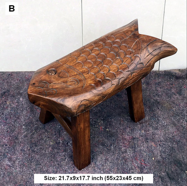 Creative Shoe-changing Stool, Handmade Solid Wood low Stool, Vintage Old Elm Wood Stool, Children's Wooden Stool, Sofa Stool, Dining Table Stool-artworkcanvas