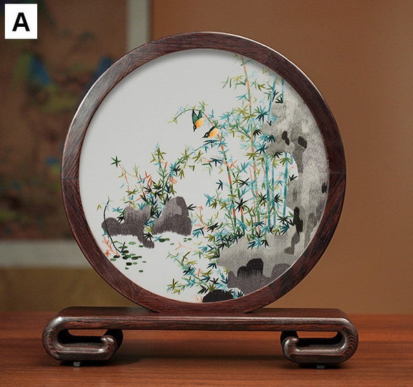Elegant Silk Embroidery Ornaments, Traditional Chinese Suzhou Flower and Birds Silk Embroidery, Exclusive Business Presents, Creative Birthday Gift, Premium Souvenir-artworkcanvas
