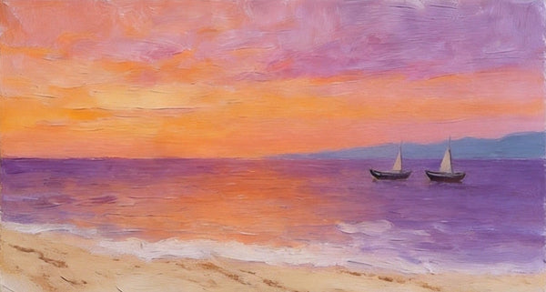 Original Seascape Paintings, Amber Dusk Over the Quiet Shore, Sunset Paintings, Small Canvas Wall Art Paintings, Hand Painted Canvas Art-artworkcanvas