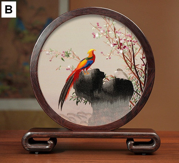 Elegant Silk Embroidery Ornaments, Traditional Chinese Suzhou Flower and Birds Silk Embroidery, Exclusive Business Presents, Creative Birthday Gift, Premium Souvenir-artworkcanvas