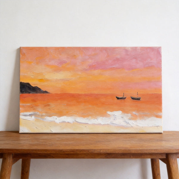Tranquil Sails at Sunset Glow, Original Seascape Paintings, Sunset Paintings, Small Canvas Wall Art Paintings, Hand Painted Canvas Artwork-artworkcanvas
