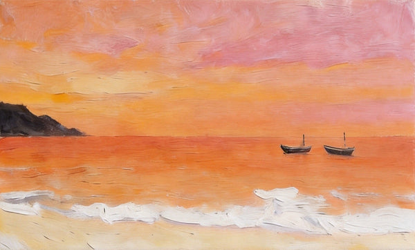 Tranquil Sails at Sunset Glow, Original Seascape Paintings, Sunset Paintings, Small Canvas Wall Art Paintings, Hand Painted Canvas Artwork-artworkcanvas