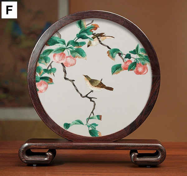 Flower and Birds Silk Embroidery Ornaments, Exclusive Business Presents, Creative Birthday Gift, Premium Souvenir, Traditional Chinese Suzhou Silk Embroidery-artworkcanvas