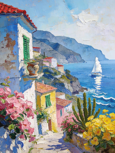 Summer in a Seaside Town, Original Artwork Small Paintings, On Canvas Small Paintings, Palette Knife Artwork, Landscape Canvas Paintings, Hand Painted Canvas Art-artworkcanvas