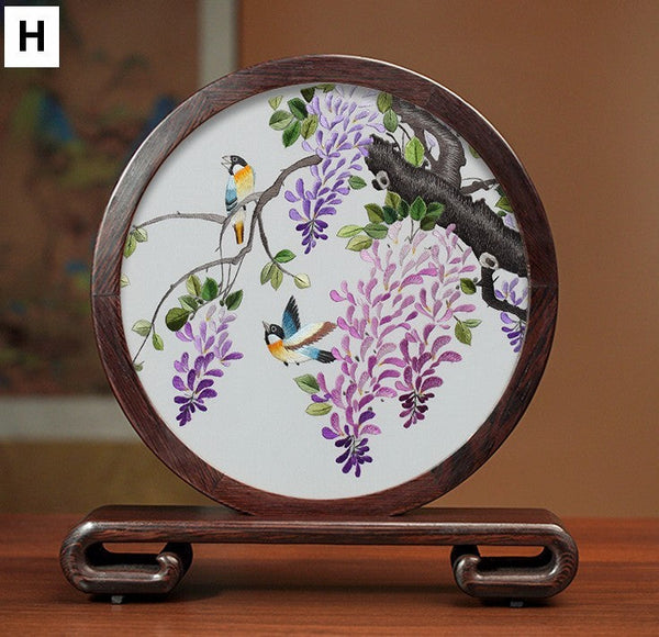 Flower and Birds Silk Embroidery Ornaments, Exclusive Business Presents, Creative Birthday Gift, Premium Souvenir, Traditional Chinese Suzhou Silk Embroidery-artworkcanvas