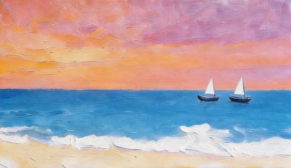 Sunset Paintings, Tranquil Blue Sea at Sunset, Original Seascape Paintings, Small Canvas Wall Art Paintings, Hand Painted Canvas Artwork
