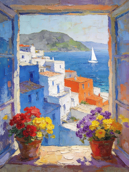 Palette Knife Artwork, Summer Holiday by the Sea, On Canvas Small Paintings, Landscape Canvas Paintings, Hand Painted Canvas Art, Original Artwork Small Paintings-artworkcanvas