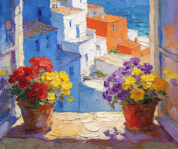 Palette Knife Artwork, Summer Holiday by the Sea, On Canvas Small Paintings, Landscape Canvas Paintings, Hand Painted Canvas Art, Original Artwork Small Paintings-artworkcanvas
