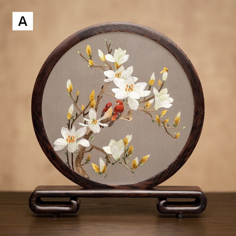 Flower and Bird Embroidered Decor, Unique Birthday Gift, Exclusive Business Present, Traditional Chinese Suzhou Embroidery Ornament, Premium Souvenir-artworkcanvas