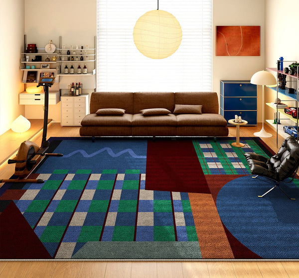 Modern Rugs for Sale, Contemporary Floor Carpets under Sofa, Mid Century Modern Rugs in Living Room, Blue Modern Rugs for Bedroom