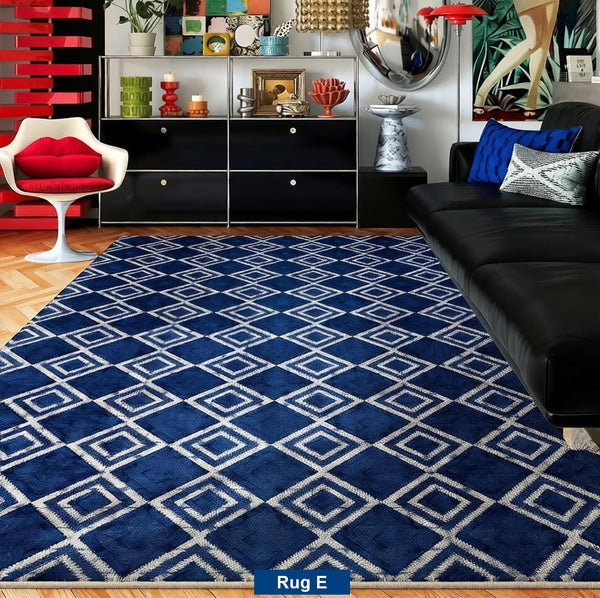 Unique Blue Modern Rugs for Dining Room, Bedroom Modern Floor Carpet, Mid Century Area Rugs, Contemporary Modern Living Room Rug Ideas-artworkcanvas