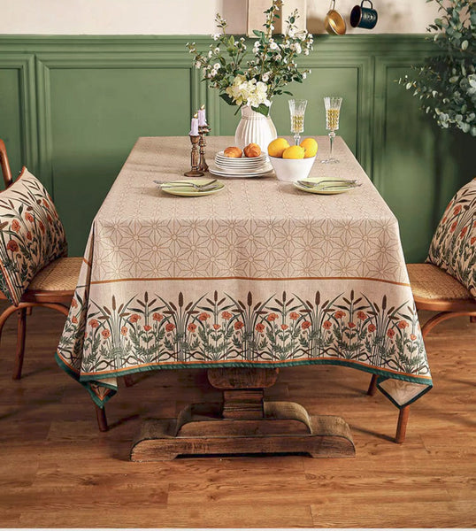Modern Rectangle Tablecloth Ideas for Kitchen Table, Farmhouse Table Cloth for Oval Table, Rustic Flower Pattern Linen Tablecloth for Round Table-artworkcanvas