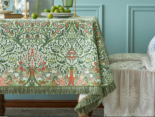 Green Flower Pattern Tablecloth for Home Decoration, Large Square Tablecloth for Round Table, Extra Large Rectangle Tablecloth for Dining Room Table-artworkcanvas