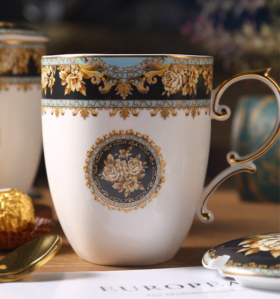 Beautiful British Ceramic Mugs, Large Capacity Ceramic Mugs for Office, Large Royal Porcelain Mug, Elegant Ceramic Coffee Mug-artworkcanvas