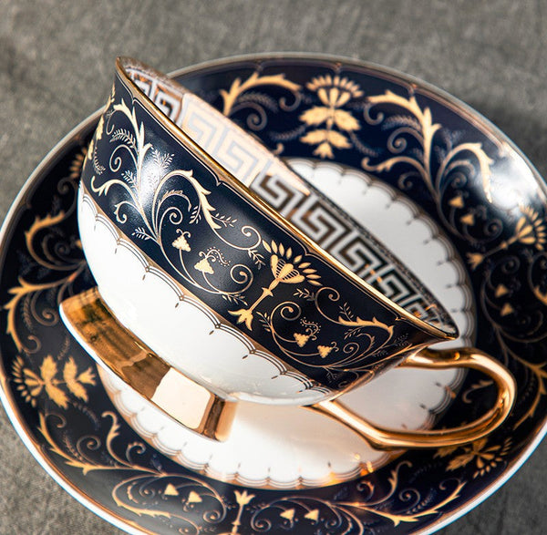 Unique Blue Tea Cup and Saucer in Gift Box, Blue Porcelain Tea Cup Saucer Set, Royal Ceramic Cups, Elegant Ceramic Coffee Cups-artworkcanvas