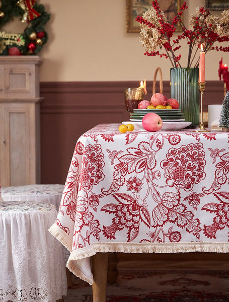 Flower Pattern Tablecloth for Holiday Decoration, Square Tablecloth for Round Table, Large Cotton Rectangle Tablecloth for Home Decoration, Farmhouse Table Cloth Dining Room Table-artworkcanvas