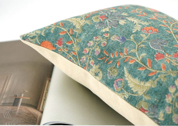 Garden Flowers Pattern Decorative Throw Pillows, Large Green Throw Pillow for Interior Design, Contemporary Square Modern Throw Pillows for Couch-artworkcanvas