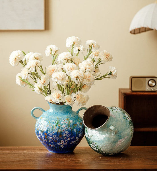 Centerpiece on Dining Table, Handmade Water Holding Flower Vases, Large Flower Vases on Table, Modern Pottery Flower Vases, Pottery Bud Vases-artworkcanvas