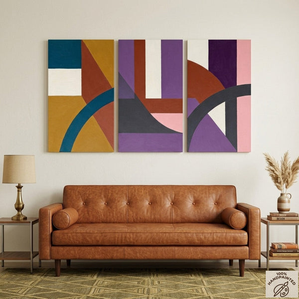 Large Abstract Paintings for Living Room, Multi Panel Canvas Art, Large Group Paintings, Geometric Abstract Paintings-artworkcanvas