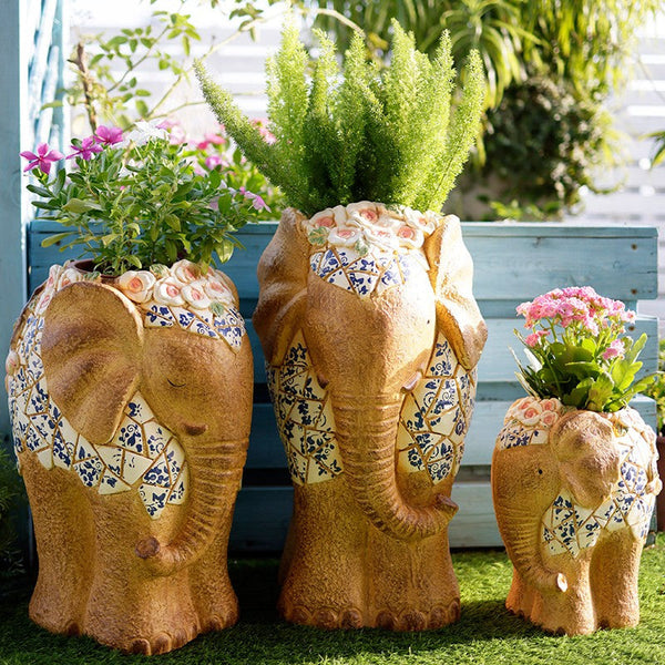 Modern Outdoor Garden Flower Pots, Extra Large Elephant Garden Flowerpots, Oversized Garden Flower Pot, Animal Statue for Garden Ornaments, Large Resin Statue for Garden-artworkcanvas