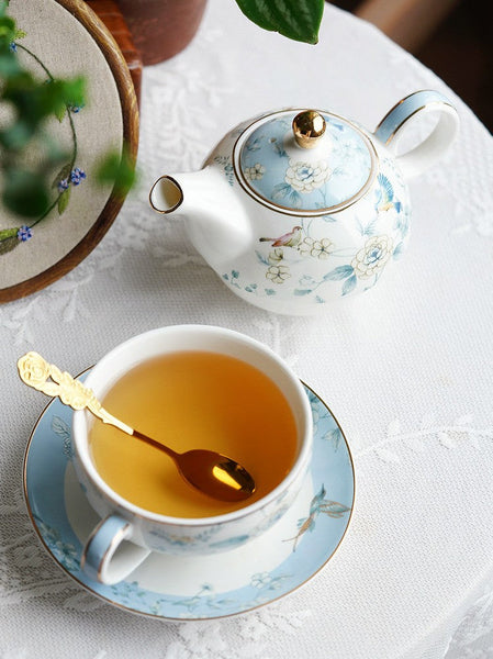 Stackable Teapot and Cup Set, Ceramic Tea Pot with Integrated Cup, Porcelain Teapot with Matching Cup and Saucer in Gift Box, Mother-and-Baby Teapot with Matching Saucer-artworkcanvas