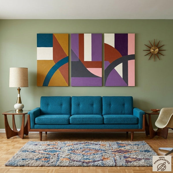 Large Abstract Paintings for Living Room, Multi Panel Canvas Art, Large Group Paintings, Geometric Abstract Paintings-artworkcanvas